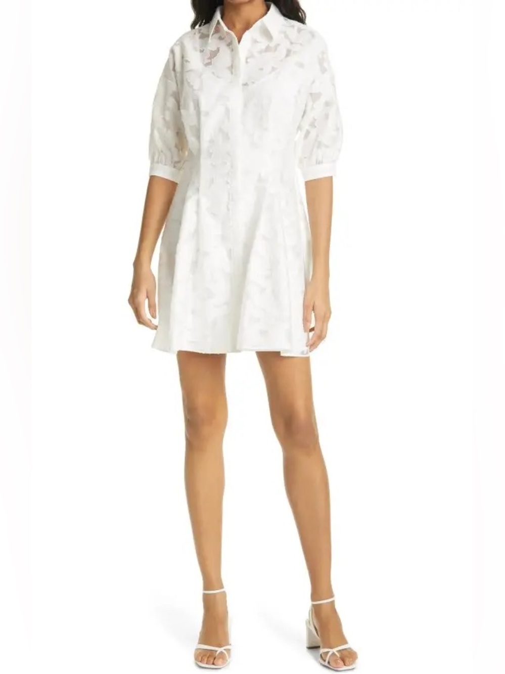 Club Monaco Floral Jacquard Sculptural Sleeve Cotton Blend Dress